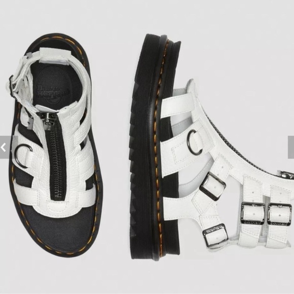Dr Martens Olson Zipped White Leather Strap Sandals Platform Doc Women’s - Picture 9 of 13